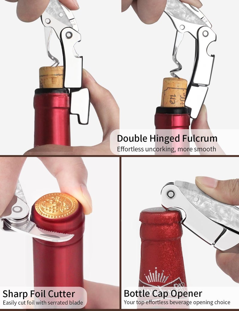 CORKAS Wine Key - Prestige Waiter Corkscrew with Moonstone Resin Handle, Handcrafted Wine Opener Manual with Double Hinged, Foil Cutter and Bottle Opener, Gifts for Sommelier, Bartenders, Servers - Image 2
